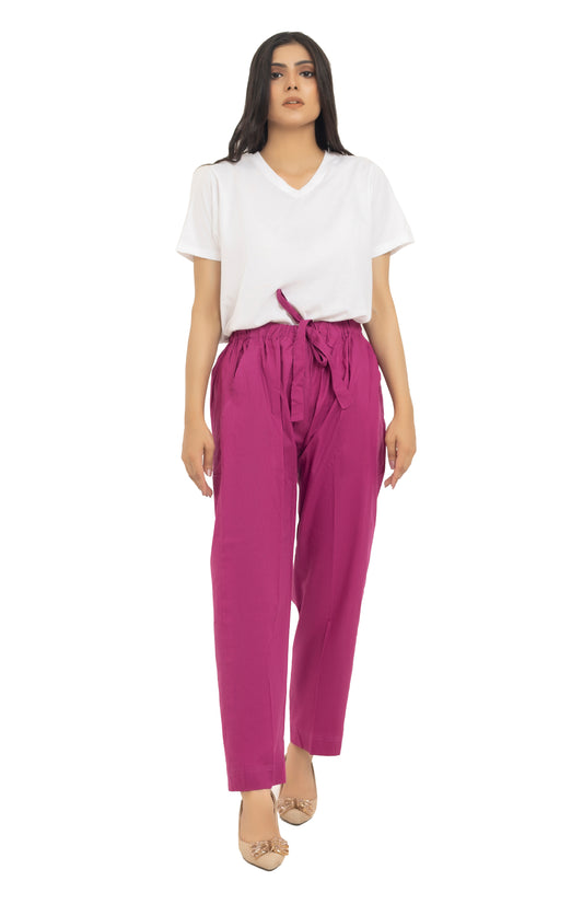Casual Cotton Trousers with Pockets and Drawstrings in Purple